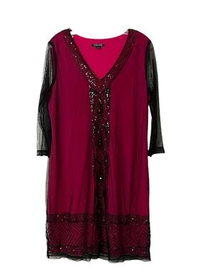 Timeless by Naaem Khan black Sheer Overlay Hot Pink Satin Dress Sz 10 Whimsigoth